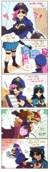 Rule 34 | artist request, caitlyn (league of legends), comic, gauntlets, highres, korean text, league of legends, long hair, lulu (league of legends), multiple girls, non-web source, officer caitlyn, officer vi, pink hair, police, police uniform, policewoman, short hair, skirt, translation request, uniform, vi (league of legends), ziggs