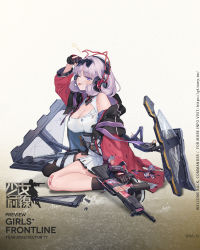 Rule 34 | 1girl, asymmetrical legwear, ballistic shield, black footwear, black gloves, black socks, black thighhighs, breasts, character name, chibi, cleavage, closed mouth, clothes pull, combat shotgun, copyright name, crushed, dress, dual-mode shotgun, english text, fingerless gloves, floor, franchi, full body, girls&#039; frontline, gloves, gun, hair ribbon, hairband, hand on own head, headphones, highres, holding, holding gun, holding weapon, holster, hood, hooded jacket, jacket, jacket pull, light blush, light purple hair, looking at viewer, medium breasts, official art, on floor, one eye closed, open clothes, open jacket, promotional art, pump-action shotgun, pump action, purple eyes, purple hairband, red jacket, ribbon, semi-automatic firearm, semi-automatic shotgun, shield, shield module, shoes, short hair, shotgun, simple background, smile, socks, solo, spas-12 (girls&#039; frontline), spas-15, spas-15 (girls&#039; frontline), thighhighs, tongue, tongue out, torn clothes, torn dress, torn jacket, u jie, weapon, white dress