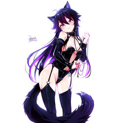 Rule 34 | 1girl, animal ear fluff, animal ears, black hair, blush, breasts, closed mouth, dated, ejami, ekko (ejami), fox ears, fox girl, fox tail, long hair, looking at viewer, original, red eyes, signature, simple background, smile, solo, tail, white background