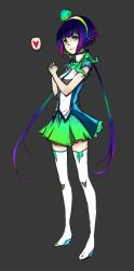 Rule 34 | 1girl, aoki lapis, diamond (gemstone), green eyes, headset, heart, highres, long hair, multicolored hair, own hands together, scarf, siguapapa, sketch, skirt, smile, solo, thighhighs, twintails, uri (fly out), very long hair, vocaloid, white thighhighs