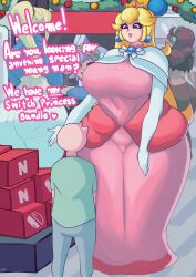 Rule 34 | 1boy, 3girls, absurdres, blue eyes, box, breasts, brown hair, clothes, crown, curvy, dedalo, dress, ear piercing, earrings, elbow gloves, english text, gloves, headphones, heart, highres, huge breasts, inkling player character, jewelry, long dress, long glove, long hair, makeup, marie (splatoon), mario (series), metroid, multiple girls, nintendo, nintendo switch, open mouth, piercing, pink robe, ponytail, princess daisy, princess peach, robe, samus aran, size difference, smile, splatoon (series), splatoon 1, super mario bros. 1, tall, tall female, taller female, thick thighs, thighs, tight clothes, tight dress, white gloves, white hair