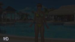 Rule 34 | 1girl, 3d, animated, ass, bikini, breasts, brown eyes, cleavage, dead or alive, dead or alive xtreme 3 fortune, female focus, kasumi (doa), looking at viewer, video, navel, orange hair, ponytail, poolside, sound, star (symbol), star print, swimsuit, tagme, tan, tecmo, yellow bikini