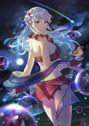 Rule 34 | 1girl, ass, bare arms, bare shoulders, bikini, bird, blue ribbon, breasts, commentary request, cowboy shot, fire emblem, fire emblem: radiant dawn, fire emblem heroes, flower, hair flower, hair ornament, hair ribbon, highres, large breasts, long hair, looking at viewer, micaiah (fire emblem), micaiah (summer) (fire emblem), night, night sky, nintendo, red bikini, ribbon, shooting star, sky, smile, standing, star (sky), starry sky, swimsuit, tarayuki, thighs, very long hair, white flower, white hair, yellow eyes, yune (fire emblem)
