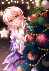 Rule 34 | 1girl, :d, black choker, black gloves, blue eyes, camera, choker, christmas ornaments, christmas tree, commentary request, gloves, highres, holding, holding camera, honkai: star rail, honkai (series), long hair, long sleeves, looking at viewer, march 7th (honkai: star rail), open mouth, pink hair, purple eyes, shengfang sama, shirt, smile, solo, two-tone eyes, white shirt