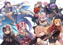 Rule 34 | 6+girls, ahoge, armor, atalanta (fate), atalanta alter (fate), atalanta alter (first ascension) (fate), blonde hair, breasts, ereshkigal (fate), fate/grand order, fate (series), florence nightingale (fate), green eyes, grey hair, hassan of serenity (fate), highres, holding, hopepe, jeanne d&#039;arc (fate), jeanne d&#039;arc alter (avenger) (fate), jeanne d&#039;arc alter (fate), large breasts, looking at viewer, mash kyrielight, meltryllis (fate), multiple girls, okita souji (fate), okita souji (koha-ace), pink hair, purple eyes, red eyes, short hair, smile, sword, tomoe gozen (fate), weapon, white hair, yellow eyes