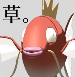 Rule 34 | animal focus, black eyes, close-up, commentary request, creatures (company), fish, game freak, gen 1 pokemon, grey background, highres, magikarp, nintendo, no humans, pokemon, pokemon (creature), simple background, smile, solo, suchi (fsur7444)