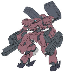 Rule 34 | armored core, assault visor, dual wielding, full body, gun, highres, holding, holding gun, holding weapon, mecha, missile pod, mituo sakinori, no humans, robot, science fiction, simple background, standing, weapon, white background