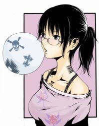 Rule 34 | 1girl, barcode, barcode tattoo, black hair, glasses, ina (gokihoihoi), original, ponytail, solo, tattoo