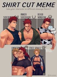 Rule 34 | 2boys, abs, alternate costume, animal print, bara, bare pectorals, bare shoulders, beard, black shirt, blonde hair, blue eyes, boku no hero academia, chest harness, cow boy, cow print, cropped shirt, endeavor (boku no hero academia), english text, facial hair, feathered wings, green kimono, harness, hawks (boku no hero academia), head tilt, highres, japanese clothes, kimono, large pectorals, looking at viewer, male focus, mature male, multiple boys, muscular, muscular male, nipples, pectoral cleavage, pectorals, red hair, scar, scar across eye, scar on face, shirt, short hair, shrug (clothing), sideburns, sidepec, sleeveless, sleeveless shirt, spiked hair, stomach, stubble, sweat, viol vrt, wings