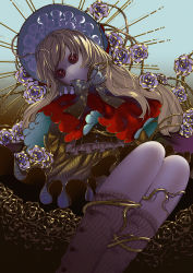Rule 34 | 1girl, angel, bieshuohuaaiwo, blonde hair, buttons, chinese commentary, commentary request, doll, dress, flower, halo, hat, long hair, lord of the mysteries, red eyes, reinette tinekerr, ribbon, socks, thorns, yellow dress