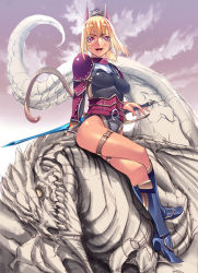 Rule 34 | 00s, 1girl, animal ears, blonde hair, breasts, cat ears, cat girl, cat tail, covered erect nipples, final fantasy, final fantasy xi, large breasts, looking at viewer, mithra (ff11), no bra, red eyes, solo, sword, tail, weapon