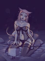 Rule 34 | 10s, 1girl, animal ears, babydoll, bare shoulders, blue eyes, breasts, cat ears, cat tail, collarbone, covered erect nipples, demon brick (ff14), final fantasy, final fantasy xiv, fishnet thighhighs, fishnets, grey eyes, head tilt, heterochromia, large areolae, lingerie, long hair, looking at viewer, miqo&#039;te, navel, nipples, panties, panty pull, pillow, pink hair, see-through, sitting, slit pupils, small breasts, solo, soranamae, strap slip, tail, thighhighs, underwear, underwear only, wariza