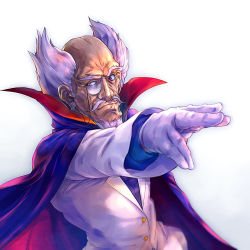 Rule 34 | 1boy, beard, black cape, brown eyes, cape, doctor waruman, facial hair, gloves, male focus, monocle, mustache, old, old man, pointing, pointing at viewer, solo, tamago tomato, twinbee, white gloves, white hair