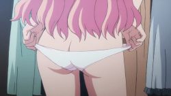 Rule 34 | 1girl, animated, animated gif, ass, butt crack, dressing, lingerie, louise francoise le blanc de la valliere, panties, panty pull, pink hair, underwear, white panties, zero no tsukaima