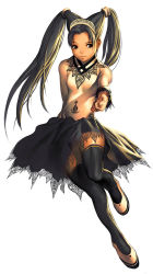 Rule 34 | 1girl, bare shoulders, black eyes, black skirt, black thighhighs, braid, brown eyes, closed mouth, full body, grey hair, hair tubes, headband, highres, kim hyung tae, lace, lace-trimmed skirt, lace trim, leg up, long hair, looking at viewer, shoes, shu rahwinia, simple background, skin tight, skirt, smile, softmax, solo, thighhighs, tiara, twin braids, twintails, the war of genesis, white background, white footwear, wrist cuffs, zettai ryouiki