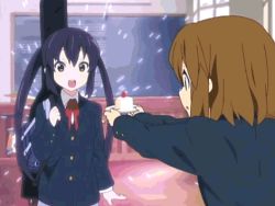 Rule 34 | 00s, 2girls, animated, animated gif, black hair, brown hair, cake, chalkboard, classroom, cream, depressed, drum, food, fruit, gloom (expression), happy, hirasawa yui, instrument, k-on!, long hair, lowres, mood swing, multiple girls, nakano azusa, neck ribbon, non-web source, pastry, red ribbon, ribbon, school, school uniform, screencap, short hair, smile, sparkle, strawberry, strawberry shortcake, twintails, | | |