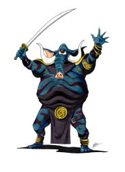 Rule 34 | atlus, blue skin, colored skin, demon, elephant, girimehkala (megami tensei), persona, shin megami tensei, sword, tusks, weapon