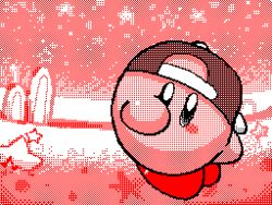Rule 34 | :d, baseball cap, blue eyes, commentary, dancing, english commentary, flipnote studio (medium), french commentary, hat, keke (kokorokeke), kirby, looking at viewer, lowres, mixed-language commentary, nintendo, open mouth, pink theme, red theme, smile, solo