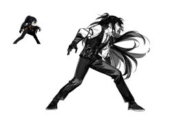 Rule 34 | 1boy, fighting stance, gauntlets, greyscale, high ponytail, highres, hong lu (project moon), limbus company, long hair, male focus, monochrome, mugglesix, pants, project moon, reference inset, shoes, solo, very long hair, vest