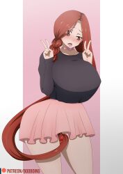 Rule 34 | 1girl, alternate costume, artist name, breast focus, breasts, clothes lift, curvy, dildo, dress, elbow gloves, fairy tail, female focus, flare corona, gloves, hand on own hip, highres, huge breasts, lipstick, long hair, makeup, masturbation, matching hair/eyes, red eyes, red hair, revealing clothes, sex toy, shiny skin, solo, standing, thick thighs, thighs, underwear, very long hair, wide hips