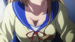 Rule 34 | 10s, 1girl, aiba asagi, animated, animated gif, bouncing breasts, breasts, brown hair, cleavage, drill hair, long hair, medium breasts, open mouth, solo, strike the blood