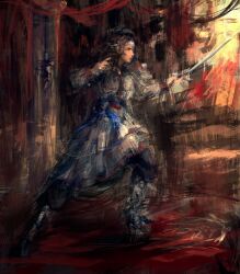 Rule 34 | 1girl, a song of ice and fire, absurdres, all lee24, arya stark, breasts, brown hair, circlet, dress, graphite (medium), highres, holding, holding sword, holding weapon, jewelry, medium breasts, practicing, rapier, solo, sword, traditional media, training, weapon, white dress