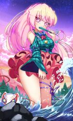 Rule 34 | 1girl, fub (fubimanji), hata no kokoro, highres, pink hair, solo, thick thighs, thighs, touhou, water