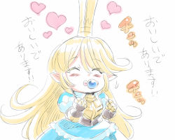 Rule 34 | 1girl, armor, blonde hair, blush, charlotta (granblue fantasy), crown, dress, gauntlets, granblue fantasy, happy, long hair, pacifier, pointy ears, puffy sleeves, short sleeves, simple background, solo, tukiwani, very long hair, white background