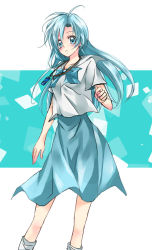Rule 34 | 1girl, blue hair, emptiest (artist), female focus, ion (manga), jewelry, long hair, necklace, school uniform, skirt, solo, tsuburagi ion, white background