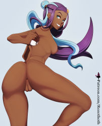 Rule 34 | 1girl, absurdres, blue eyes, blue hair, breasts, creatures (company), dark-skinned female, dark skin, female focus, game freak, hair ornament, highres, long hair, looking at viewer, multicolored hair, nessa (pokemon), nintendo, nude, pokemon, pokemon swsh, pussy, rozothoth, solo, uncensored