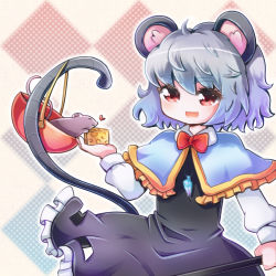 Rule 34 | 1girl, animal ears, ankoku4649, bad id, bad pixiv id, basket, cheese, female focus, food, grey hair, jewelry, mouse (animal), mouse ears, mouse tail, nazrin, pendant, red eyes, short hair, solo, tail, touhou