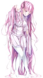 Rule 34 | 1girl, absurdly long hair, absurdres, breasts, cherry blossoms, commentary request, cucchiore, full body, hair ribbon, highres, long hair, medium breasts, original, pink eyes, pink hair, ribbon, smile, solo, standing, thighhighs, very long hair, white thighhighs