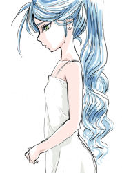 Rule 34 | 1girl, aged down, blue hair, chrono trigger, commentary request, dress, green eyes, long hair, ponytail, s-a-murai, schala zeal, solo