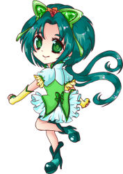 Rule 34 | 00s, 1girl, akimoto komachi, bad id, bad pixiv id, bow, bug, butterfly, chibi, cure mint, dress, earrings, female focus, flower, frills, full body, green eyes, green hair, hair ornament, hairpin, hakomura, insect, jewelry, long hair, looking back, magical girl, matching hair/eyes, precure, red flower, red rose, ribbon, rose, shoes, simple background, smile, solo, twintails, white background, yes! precure 5