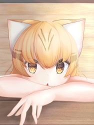 Rule 34 | 1girl, animal ears, blonde hair, brown eyes, cat ears, female focus, kemono friends, looking at viewer, multicolored hair, open mouth, sand cat (kemono friends), sandcathan, solo