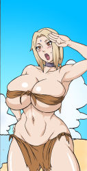 Rule 34 | 1girl, absurdres, armpits, beach, breasts, cloud, hand on own hip, highres, huge breasts, naruho, naruto, naruto (series), navel, open mouth, outdoors, sky, solo, standing, tagme, tsunade (naruto)