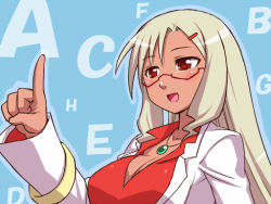 Rule 34 | 1girl, alphabet, aq interactive, arcana heart, arcana heart 2, atlus, blonde hair, breasts, cleavage, dark skin, dark-skinned female, examu, female focus, glasses, hair ornament, hairclip, jewelry, large breasts, long hair, misao (kami no misoshiru), necklace, open mouth, parace l&#039;sia, red eyes, solo