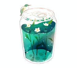 Rule 34 | artist name, bird, bird request, bubble, can, flower, leaf, liquid, no humans, original, plant, see-through, signature, simple background, still life, tofuvi, water, white background, white flower