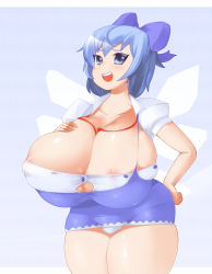 Rule 34 | breasts, cirno, gigantic breasts, highres, oukadan, standing, tagme, touhou