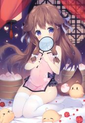 Rule 34 | &gt; &lt;, 1girl, = =, absurdres, animal ears, azur lane, bamboo steamer, baozi, bird, blue eyes, blurry, blurry background, blush, blush stickers, bow, breasts, brown hair, bug, butterfly, chestnut mouth, chick, china dress, chinese clothes, covered navel, covering own mouth, crescent, crescent hair ornament, curtains, dog ears, dog girl, dog tail, dress, floral print, flower, food, full body, fumizuki (azur lane), hair bow, hair ornament, hairclip, hand fan, highres, holding, holding fan, holding food, insect, knees together feet apart, lantern, long hair, looking at viewer, manjuu (azur lane), no shoes, on bed, petals, pink dress, purple bow, ribbon, see-through, short dress, side slit, sidelocks, sitting, sleeveless, sleeveless dress, small breasts, solo focus, tail, thighhighs, thighs, tsukimi (xiaohuasan), two side up, wariza, white bow, white thighhighs, window, | |
