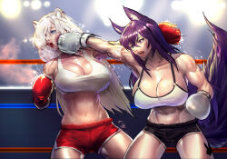Rule 34 | 2girls, abs, boxing, breasts, catfight, commission, multiple girls, muscular, muscular female, shorts, soulhyuny, tagme