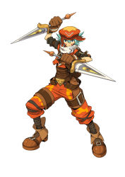 Rule 34 | .hack//, .hack//link, 1boy, aqua hair, bandai, belt, blade, boots, cyber connect 2, dagger, dual wielding, gloves, hat, holding, kite (.hack//), kite (hack), knife, male focus, official art, solo, tattoo, weapon