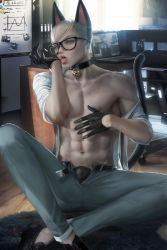 Rule 34 | animal crossing, animal ears, cat boy, cat ears, cat tail, glasses, highres, male focus, nintendo, personification, raymond (animal crossing), sakimichan, topless male, tail