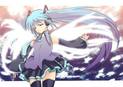 Rule 34 | angel wings, detached sleeves, closed eyes, hatsune miku, long hair, saka, solo, thighhighs, twintails, very long hair, vocaloid, wings, zettai ryouiki
