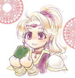 Rule 34 | 1990s (style), 1girl, ahoge, animal, armor, blush, bracelet, choker, circlet, earrings, final fantasy, final fantasy iv, frog, holding, holding animal, jewelry, long hair, lowres, open mouth, pink eyes, ponytail, retro artstyle, rosa farrell, shoulder pads, simple background, solo, sweat, tareme, upper body, white background