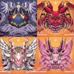 Rule 34 | digimon, digital hazard, dragon, goddramon, highres, holydramon, horns, mask, megidramon, qinglongmon, red eyes, wings