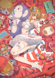 Rule 34 | 1girl, absurdres, artist request, ass, blue eyes, breasts, brown hair, candy, character doll, fingernails, food, full body, hair ornament, highres, interface headset, lollipop, long hair, looking at viewer, matryoshka doll, navel, neon genesis evangelion, simple background, skirt, small breasts, solo, souryuu asuka langley, stuffed animal, stuffed monkey, stuffed toy, tutu, two side up, very long hair, white background, white skirt