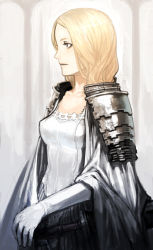 Rule 34 | 1girl, armor, blonde hair, cape, dress, long hair, profile, shiohara shin&#039;ichi, solo