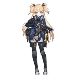Rule 34 | 1girl, black bag, black footwear, black gloves, black pantyhose, black ribbon, blonde hair, blue eyes, blue jacket, blush, buckle, closed mouth, cuffs, fingerless gloves, full body, gas mask, girls&#039; frontline, gloves, gun, haijin, hair between eyes, hair ribbon, handcuffs, holding, holding gun, holding weapon, jacket, knee pads, light frown, long hair, long sleeves, looking at viewer, mask, official alternate costume, official art, open clothes, pantyhose, pouch, ribbon, serbu super-shorty, shoes, shorts, shotgun, simple background, snap-fit buckle, sneakers, solo, straight-on, super-shorty (bad cop for life) (girls&#039; frontline), super-shorty (girls&#039; frontline), thigh pouch, transparent background, trigger discipline, two side up, very long hair, weapon, white shorts