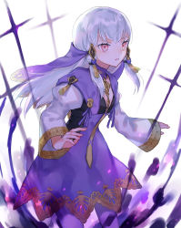 Rule 34 | 1girl, dress, fire emblem, fire emblem: three houses, hair ornament, highres, long hair, long sleeves, lysithea von ordelia, nintendo, parted lips, pink eyes, repu (rep sha), simple background, solo, white background, white hair, white legwear